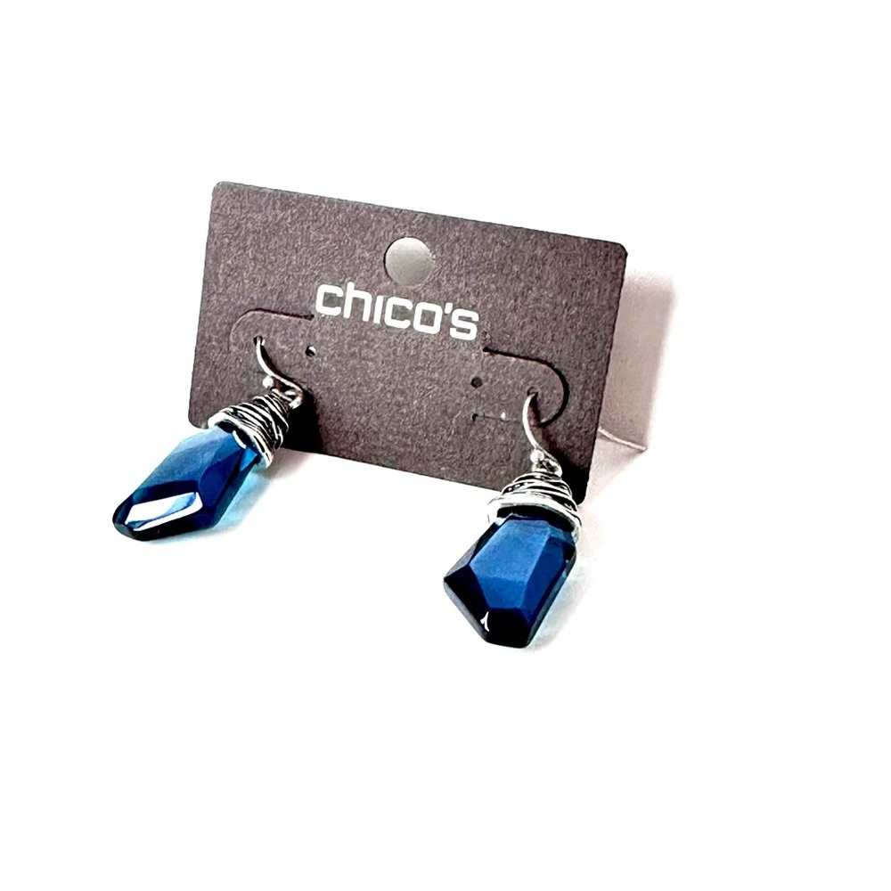 CHICO’s Wire-wrapped Azure Blue Gemstone Hook Earrings NWT - Picture 4 of 8